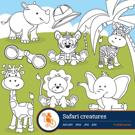 570x570 Safari Creatures Digital Stamp Jungle Animals Clipart Etsy