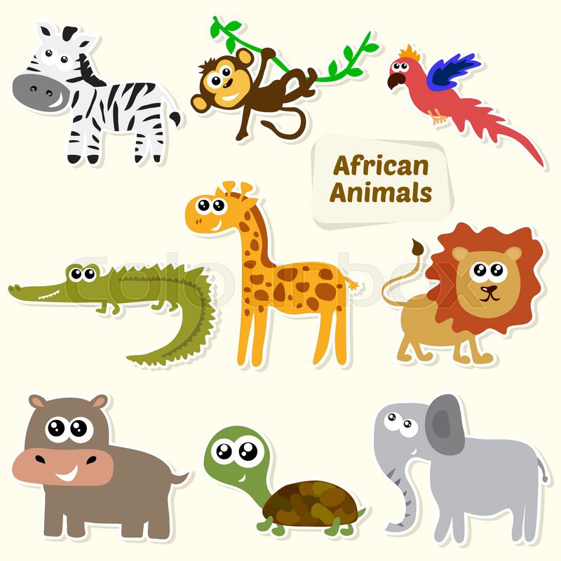 800x800 Set Of Jungle Animals Cute Cartoon Stock Vector Colourbox