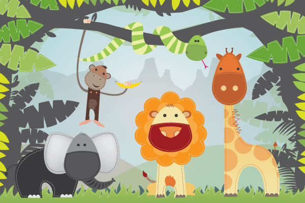 600x400 Cartoon Jungle Animals Vector Free
