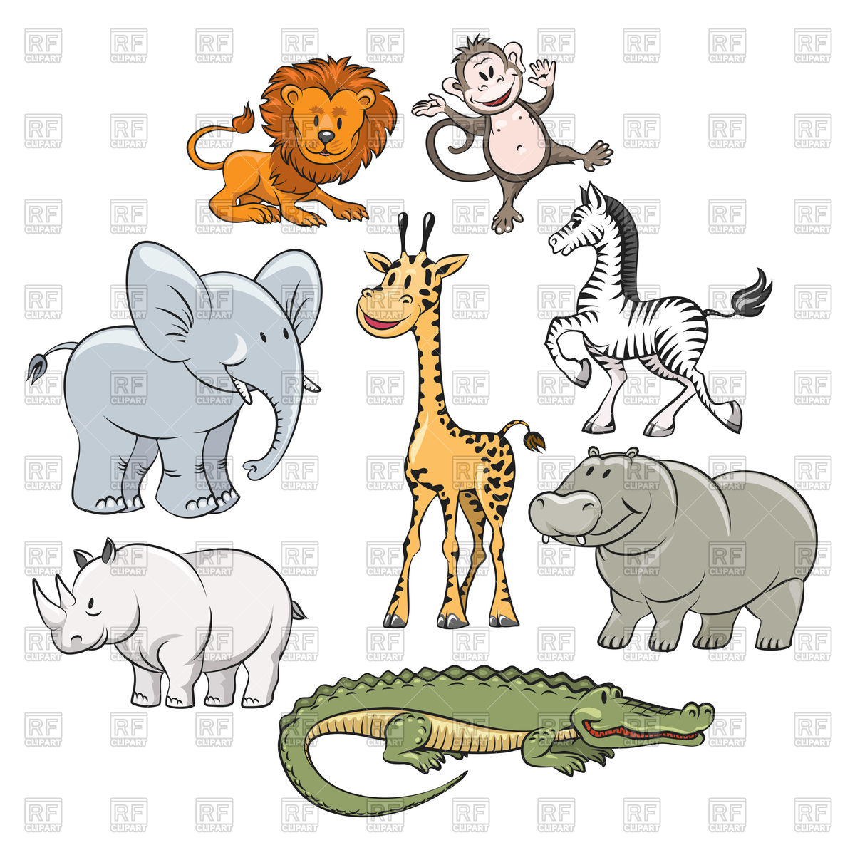 1200x1200 Cartoon Safari And Jungle Animals Flat Icons Vector Image