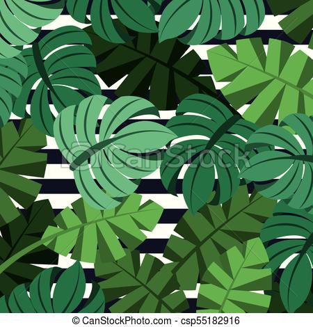 450x470 Tropical Palm Leaves Jungle Leaves Seamless Floral Pattern Stripes