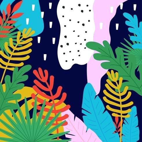 490x490 Tropical Jungle Leaves Background Poster Design Art Print Vector