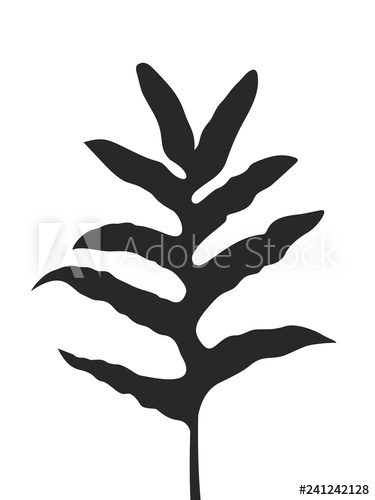 375x500 Black Silhouette Of Fern Leaf, Tropical Jungle Leaves, Vector