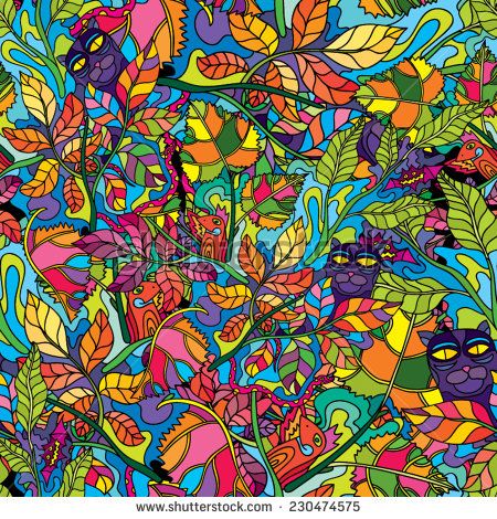 450x470 Psychedelic Jungle Forest Floral Colorful Seamless Pattern Vector