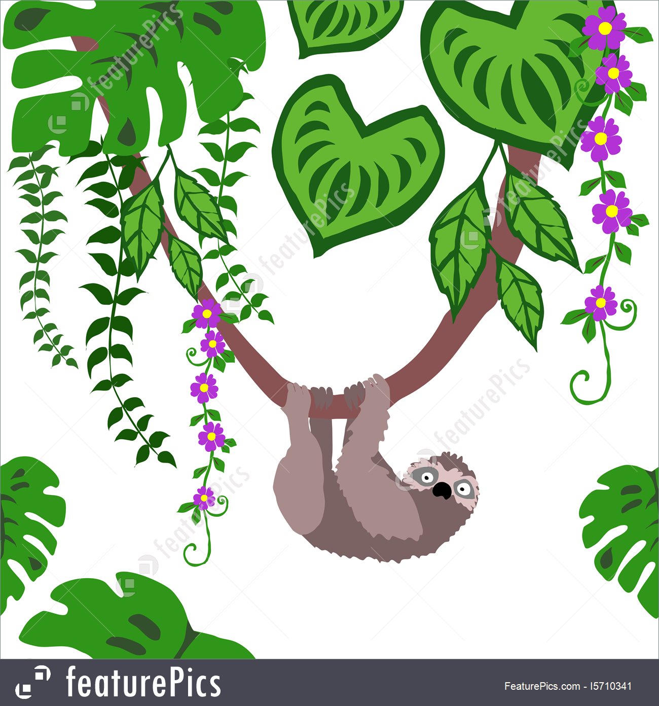1300x1392 Sloths In Tropical Jungle Seamless Surface Pattern Vector