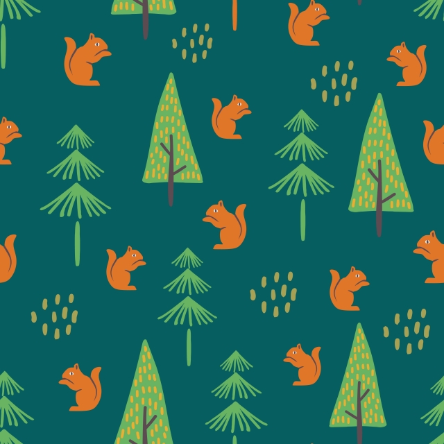 640x640 Squirrel Hand Drawn Seamless Pattern Vector Illustration