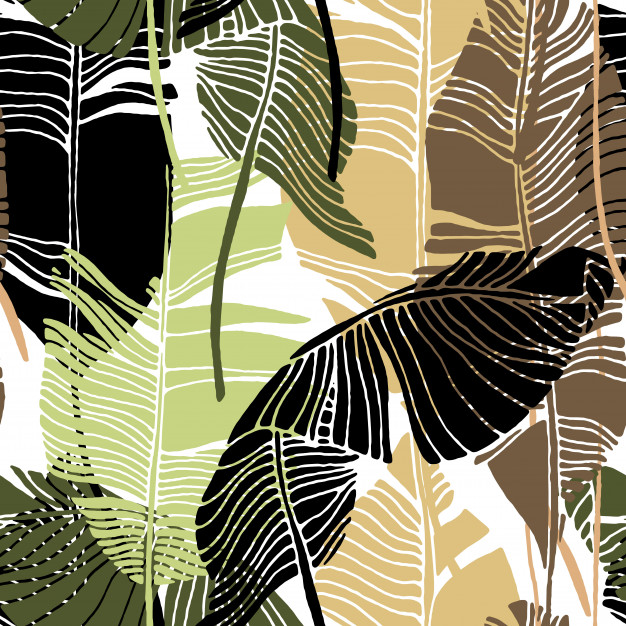 626x626 Tropical Leaves, Jungle Pattern Seamless, Detailed Botanical