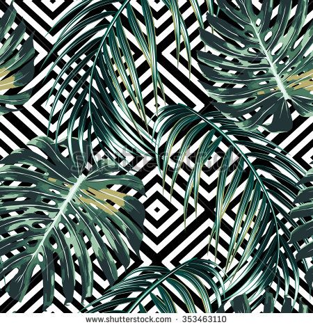 450x470 Tropical Palm Leaves, Jungle Leaves, Beautiful Seamless Vector