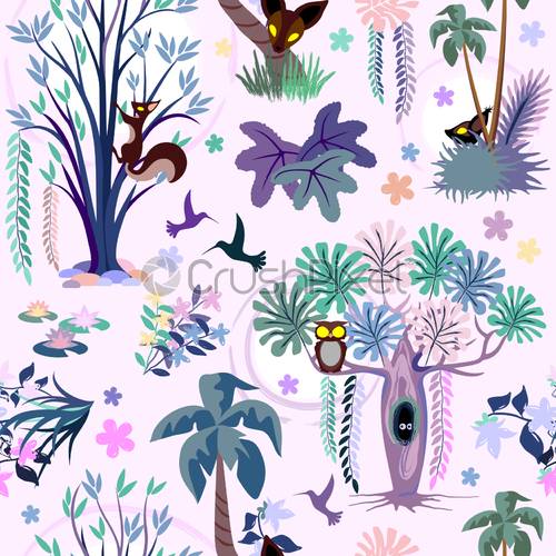 500x500 Enchanted Pink Jungle Seamless Pattern Vector Textile Design