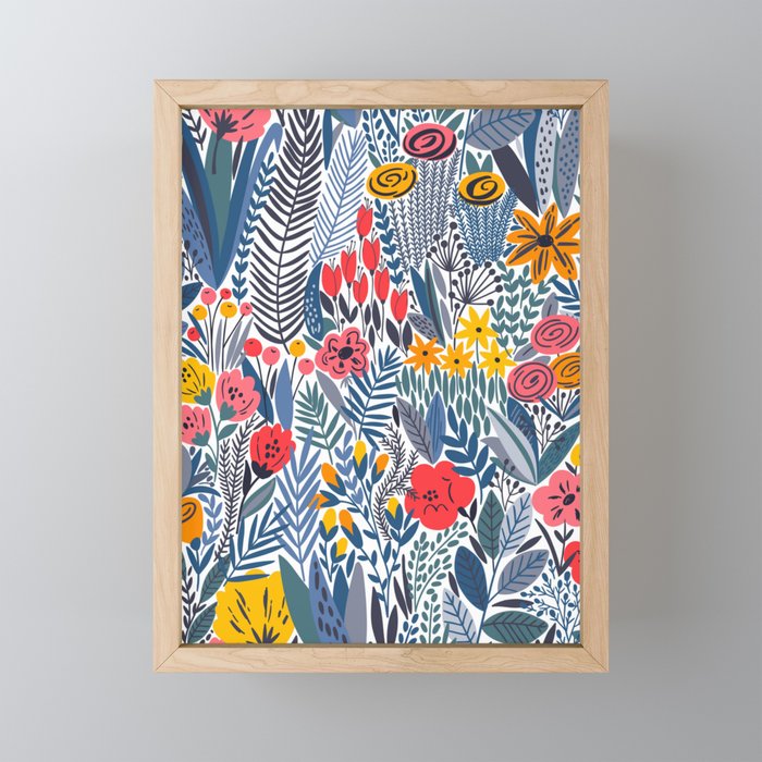 700x700 Floral Jungle Colorful Plants Flowers Pattern Vector Art Framed