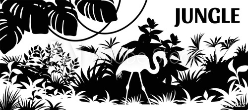 500x223 Laser Cutting Background Jungle Silhouette Flamingo, Palm