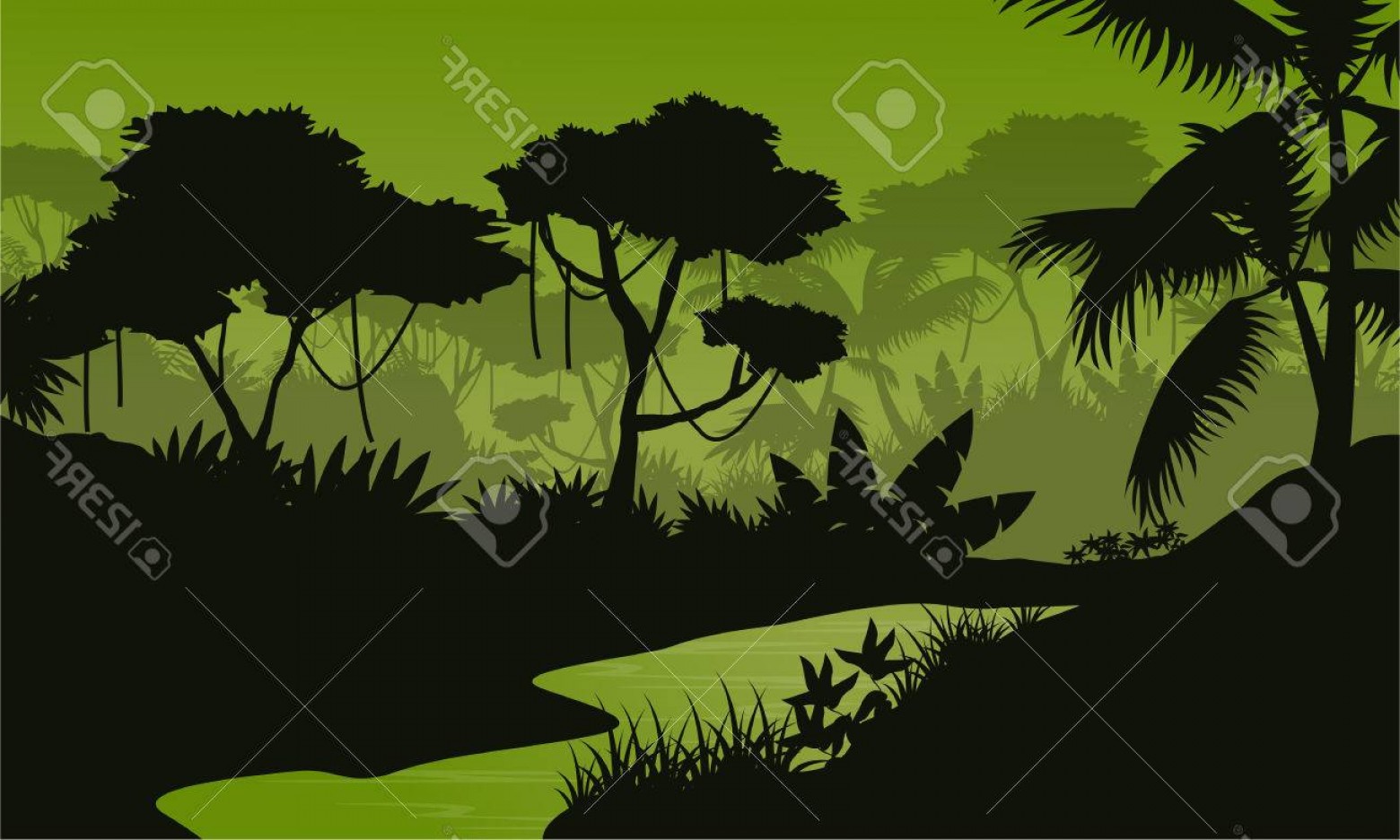1560x936 Photostock Vector Silhouette Of Jungle With River Landscape Vector