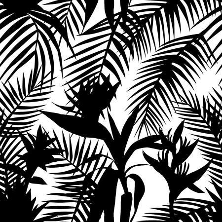 450x450 Black White Silhouette Vector Floral Pattern Seamless Tropical