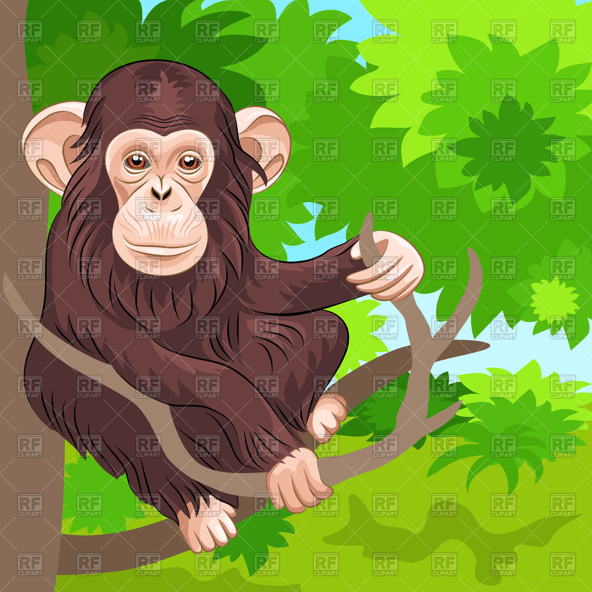 1200x1200 Chimpanzee Sitting On The Tree Branch In Jungle Vector Image