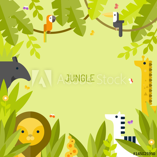 500x500 Beautiful Tropical Background Jungle Vector Flat Illustration