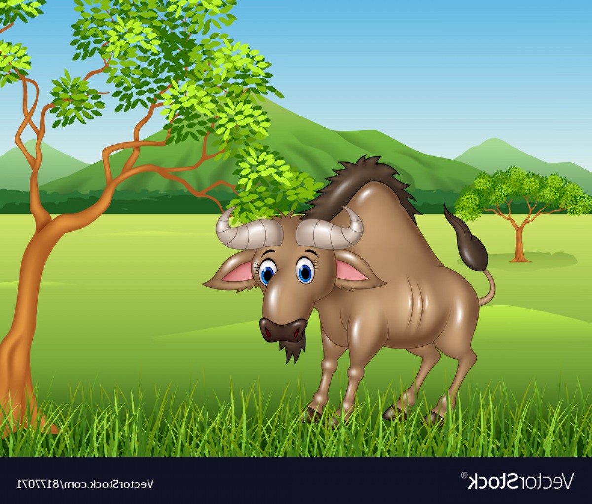1200x1021 Cartoon Wildebeest Mascot In The Jungle Vector Hoodamathrun