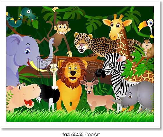 560x470 Free Art Print Of Cute Animal Cartoon In The Jungle Vector