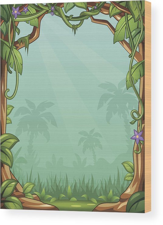 536x740 Vector Cartoon Jungle Background With Vines And Palm Trees Wood
