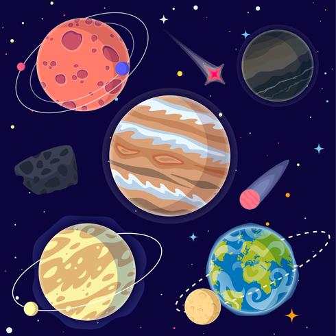 Set Of Cartoon Planets And Space Elements Including Earth, Moon 490x490 Set Of Cartoon Planets And Space Elements Including Earth, Moon