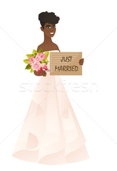 412x600 Bride Holding A Plate With Text Just Married Vector Illustration