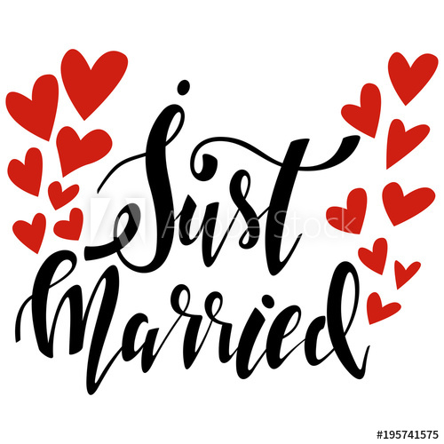 500x500 Just Married Vector Handwritten Text With Red Hearts Isolated