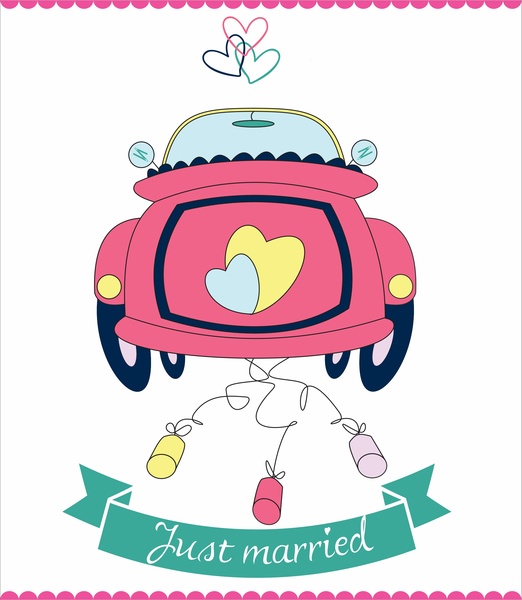 522x600 Vector Wedding Cars Just Married Hearts Romantic Free Vector