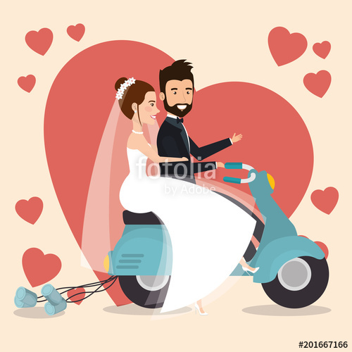 500x500 Just Married Couple In Motorcycle Avatars Characters Vector