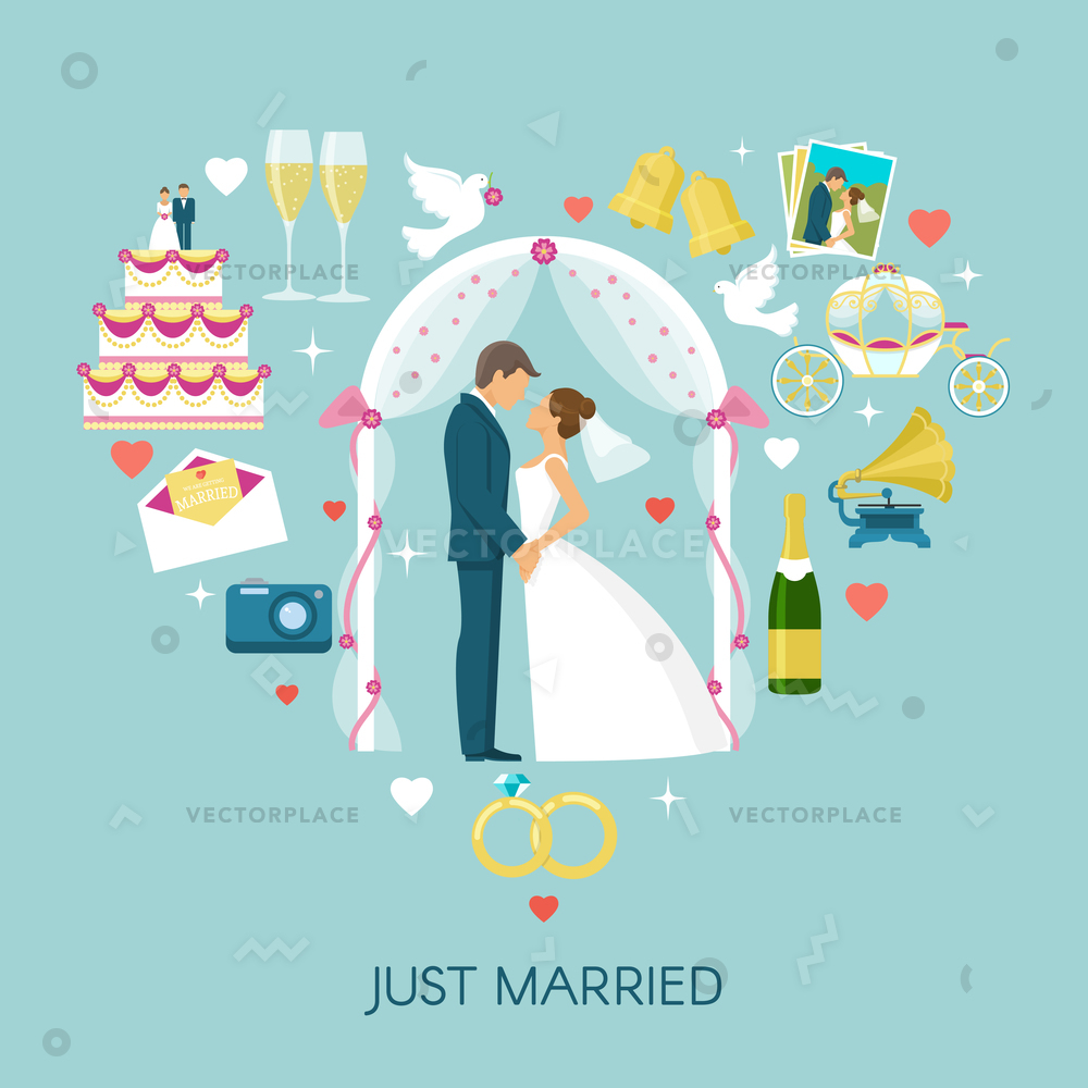 1000x1000 Heart Wedding Composition Couple Elements Or Vector Illustration