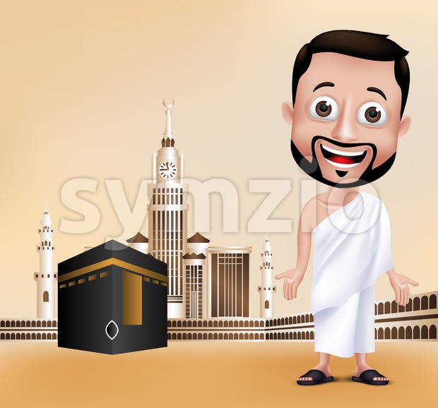 620x578 Muslim Man Character Performing Hajj In Kaaba Vector Illustration