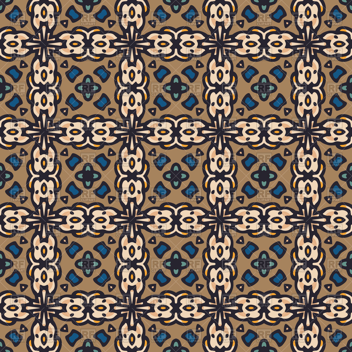 1200x1200 Kaleidoscope Seamless Pattern In Brown And Blue Colors Vector