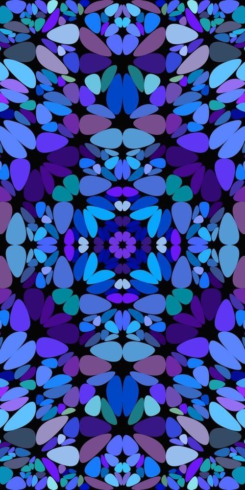 500x1000 Blue Repeating Flower Kaleidoscope Pattern Wallpaper