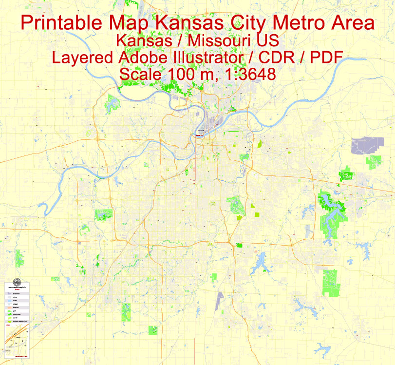 811x749 Map Kansas City Printable Adobe Illustrator City Plan Meters Scale