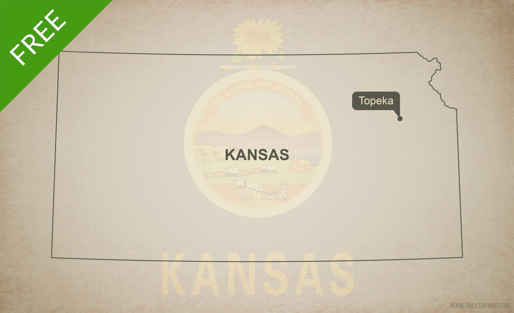 1800x1099 Free Vector Map Of Kansas Outline One Stop Map