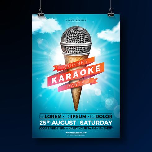 490x490 Summer Karaoke Party Flyer Design With Microphone And Ribbon