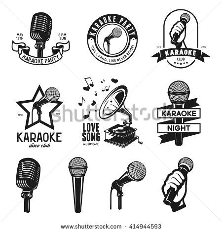 450x470 Set Of Karaoke Related Vintage Labels, Badges And Design Elements