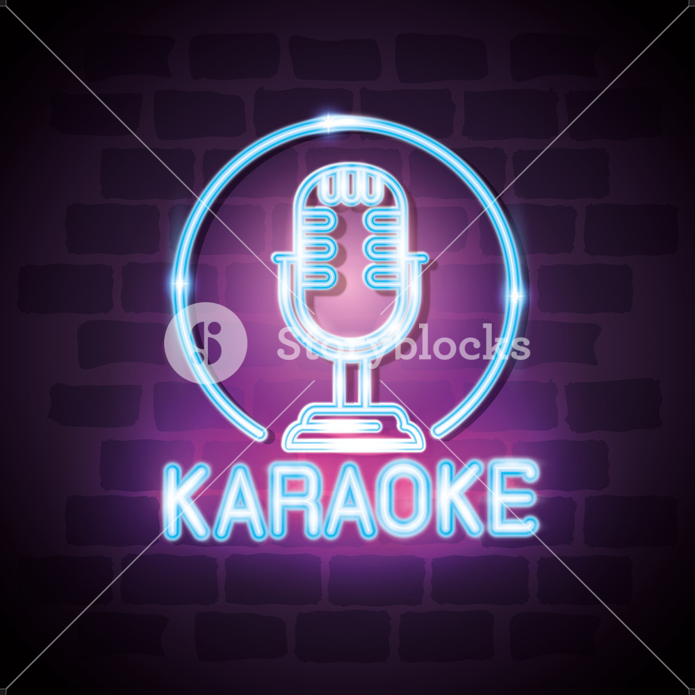 1000x1000 Karaoke Bar Neon Label Vector Illustration Design Royalty Free