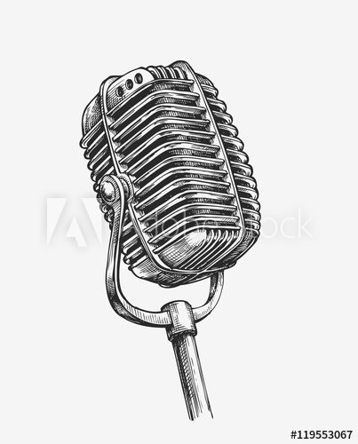 403x500 Hand Drawn Vintage Microphone Sketch Karaoke Vector Illustration