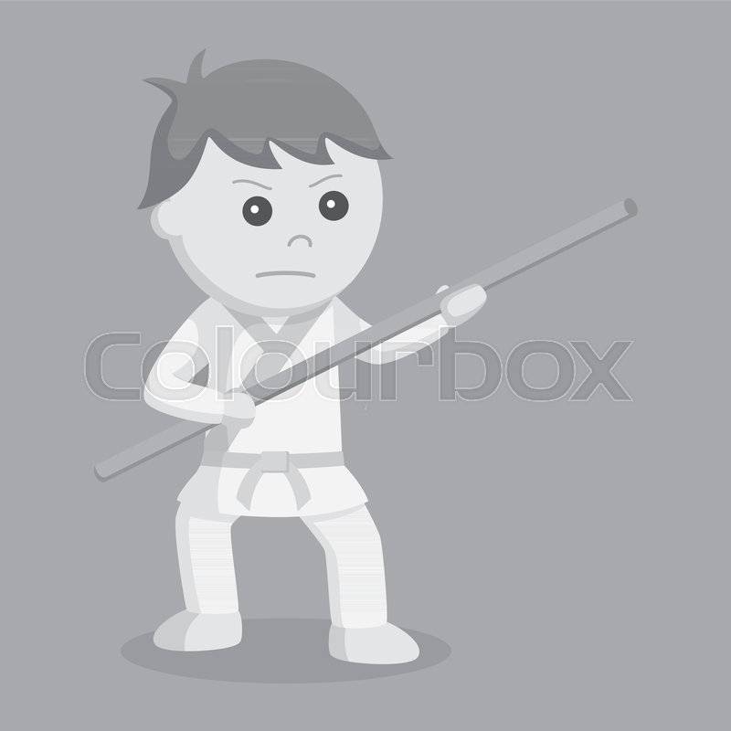 800x800 Black And White Karate Kid Holding Bo Stock Vector Colourbox