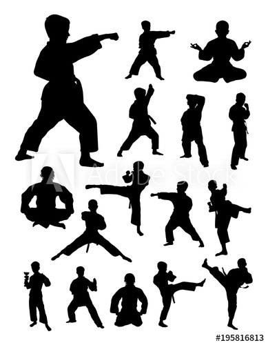 Kids Training Karate Detail Silhouette Vector, Illustration Good 389x500 Kids Training Karate Detail Silhouette Vector, Illustration Good
