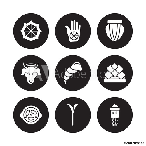 500x500 Vector Icon Set Dharma, Karma, Malai Kofta, Lotus Temple