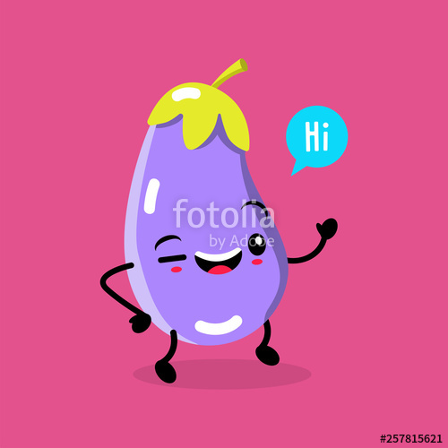 500x500 Kawaii Food Vector Cartoon Eggplant Happy Funny Asian Character