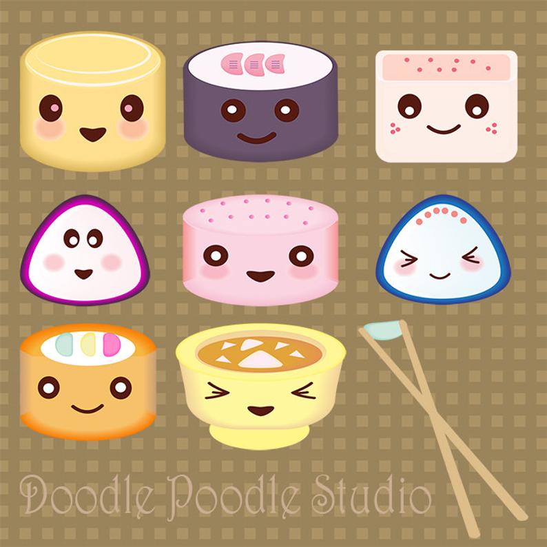 794x794 Sushi Clip Art Kawaii Food Vector Japanese Food Clip Art Etsy