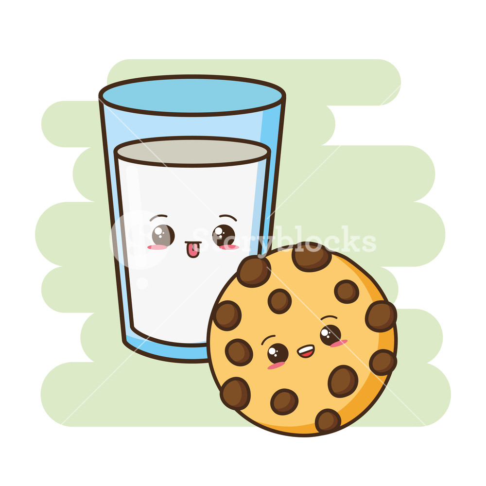 1000x1000 Kawaii Milk And Cookie Fast Food Vector Illustration Royalty Free