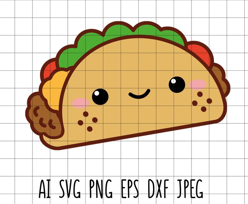 794x655 Cute Taco Kawaii Mexican Food Vector Clip Art Cutting Etsy
