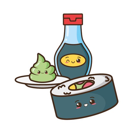 450x450 Kawaii Sushi Sauce Fast Food Vector Illustration Royalty Free