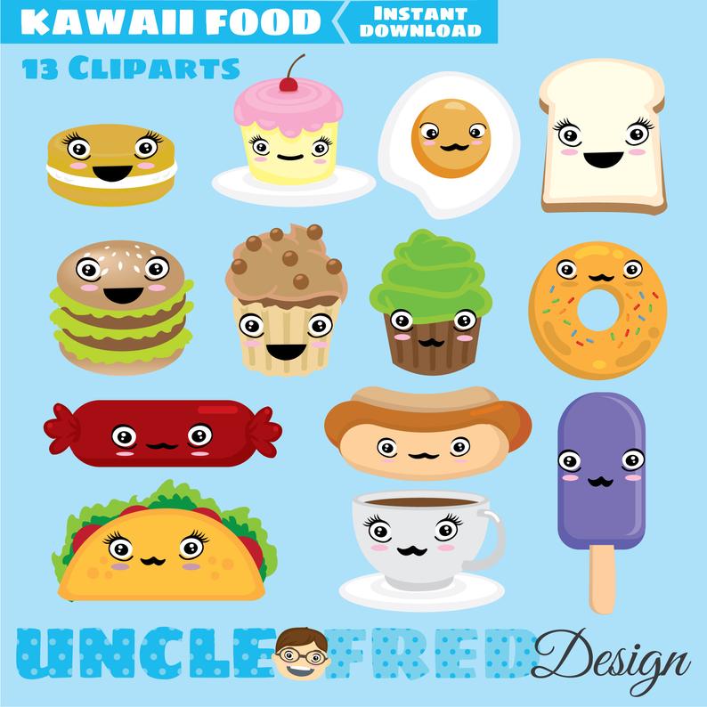 794x794 Kawaii Clipart Food Vector Graphics Digital Clip Art Digital Etsy