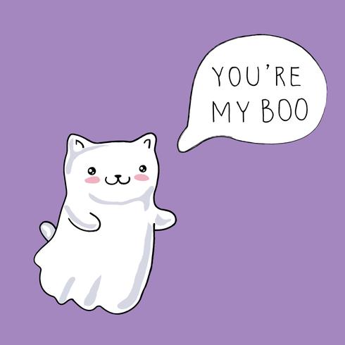 490x490 Halloween Card With Cat As Kawaii Ghost Vector Illustration
