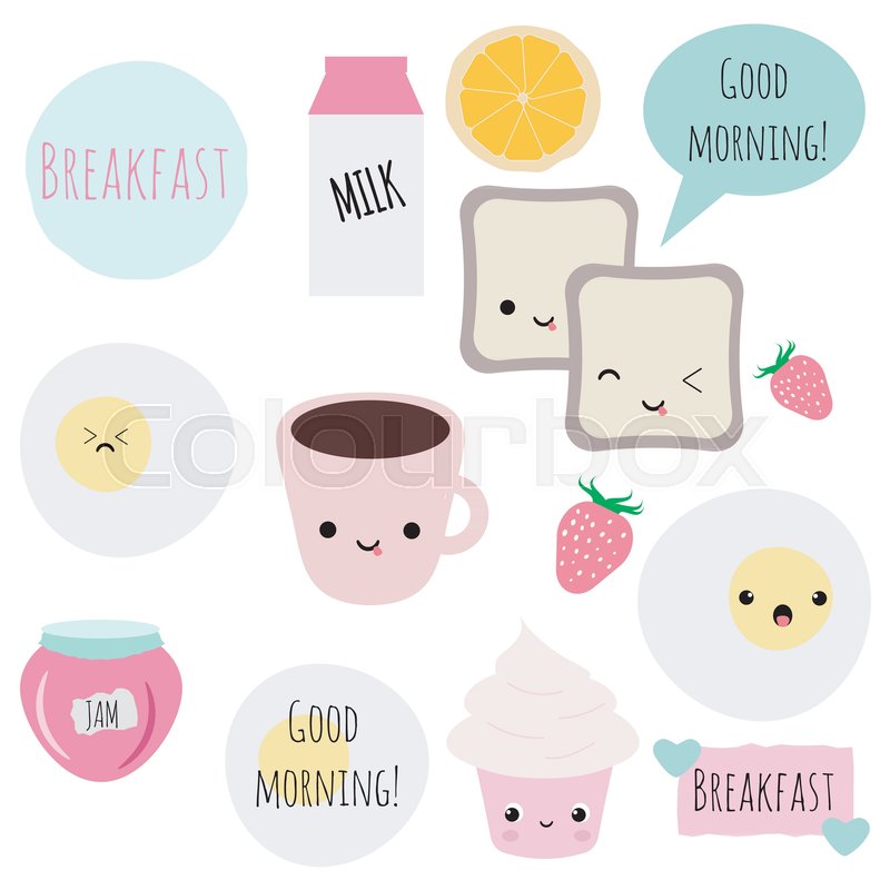 800x800 Set Of Kawaii Vector Breakfast Items Stock Vector Colourbox