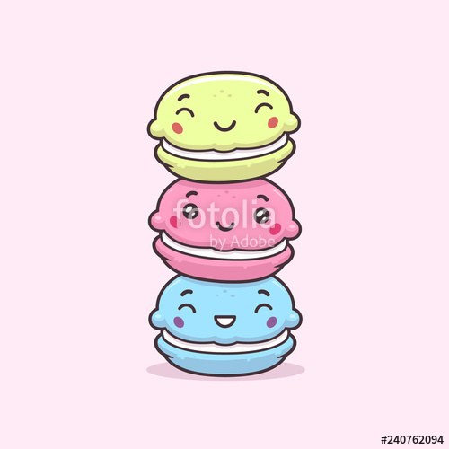 500x500 Cute Happy Macarons Cookies Stack Vector Cartoon Kawaii