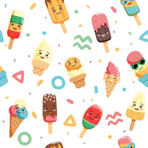 490x490 Cute Kawaii Ice Cream Pattern With Geometric Forms, Different